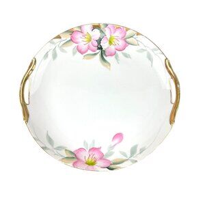 Noritake 1910 Azalea Handled Hand Painted Cake Plate 9 5/8'' Floral & Gold Trim